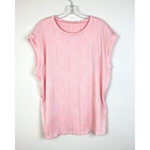 Women's Sleeveless Top Size 2XL Pink Textured Wavy Ribbed Stretchy